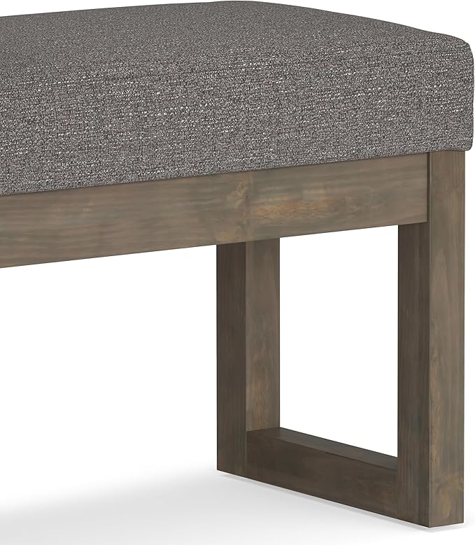 SIMPLIHOME Milltown Small Ottoman Bench - 27 inch Wide Upholstered Tweed Look Fabric Rectangle Footstool Ottoman in Pebble Grey, Contemporary Bench for Bedroom with Cushioned Seat, Assembled