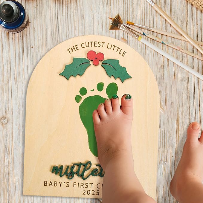 DIY Baby Footprint Keepsake Board, Personalized Baby’s First Christmas 2025, The Cutest Little Mistletoes Art, Nursery Footprint Decorative for Baby Shower Newborn Photoshoot Prop, Family Gifts