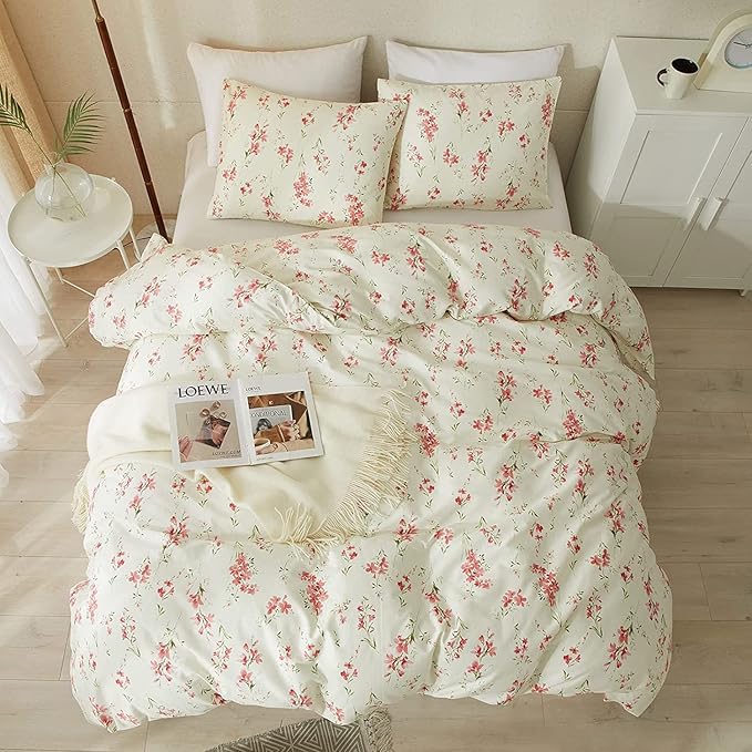 Girls Pink Floral Comforter Set Twin XL Boho Garden Floral Bedding Comforter Set Fluffy Soft Microfiber Flowers Comforter with 2 Pillowcases Chic Vintage Botanical Comforter Set All Season Twin XL