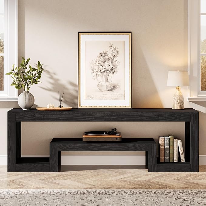Tribesigns 63-Inch TV Stand for 55/60/65/75-Inch TVs, Farmhouse Entertainment Center with Open Storage Shelves, Black Television Console for Living Room, Bedroom