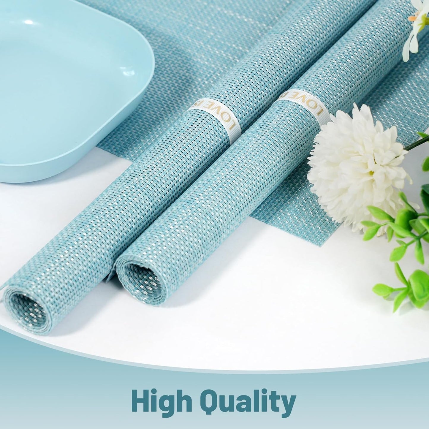 Placemats Set of 8，Non-Slip PVC Weave Table Mats Easy to Clean，Heat Resistant Place Mats for Kitchen Dining Table Decoration Indoor Outdoor，Blue