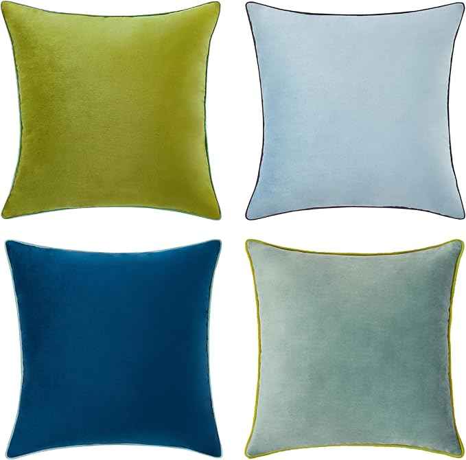 MONDAY MOOSE Decorative Throw Pillow Covers Cushion Cases, Set of 4 Soft Velvet Modern Double-Sided Designs, Mix and Match for Home Decor, Pillow Inserts Not Included (24x24 inch, Green/Blue)
