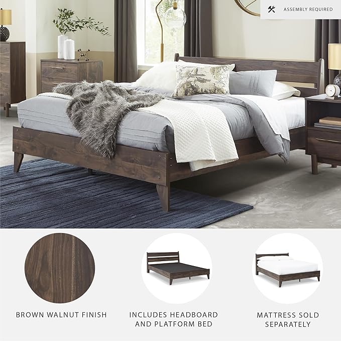 Signature Design by Ashley Calverson Casual Queen Panel Platform Bed, Wood, Foundation or Box Spring Not Needed, Bed A Box, Dark Brown Finish