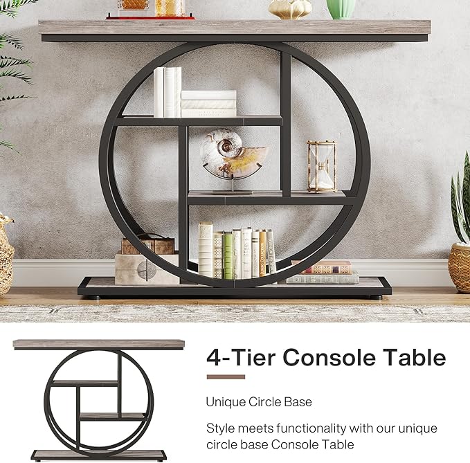 Tribesigns 41.3" Console Table, Industrial 4-Tier Sofa Table Entryway Table with Circle Base, Narrow Wood Accent Tables with Storage Shelves for Living Room, Hallway, Foyer, Gray | Industrial, Sofa Table, Entryway Table, Narrow, Accent Tables, Storage ...