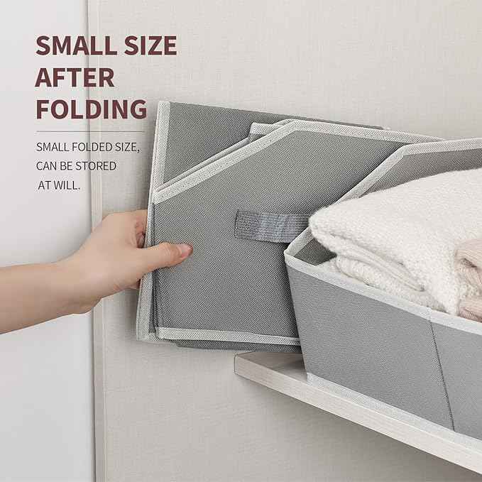 Trapezoid Storage Baskets for Shelves - Large Fabric Baskets for Organizing, Foldable Storage Bin with Handles, Cube Storage Organizer Bins for Clothes, Blankets, 4 Pack, Grey
