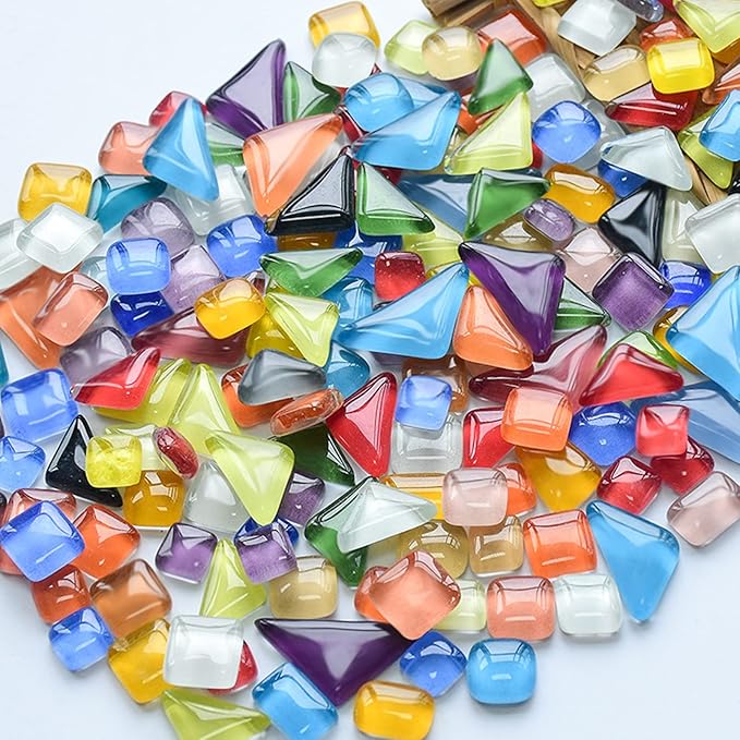 Mosaic Tiles - Glass Square Triangle Rectangle Bulk Mosaic Tile Assortment - Irregular Size Mixed Colors Glass Tile - 200g Craft and Backsplash Tile (Panchromatic Mix)