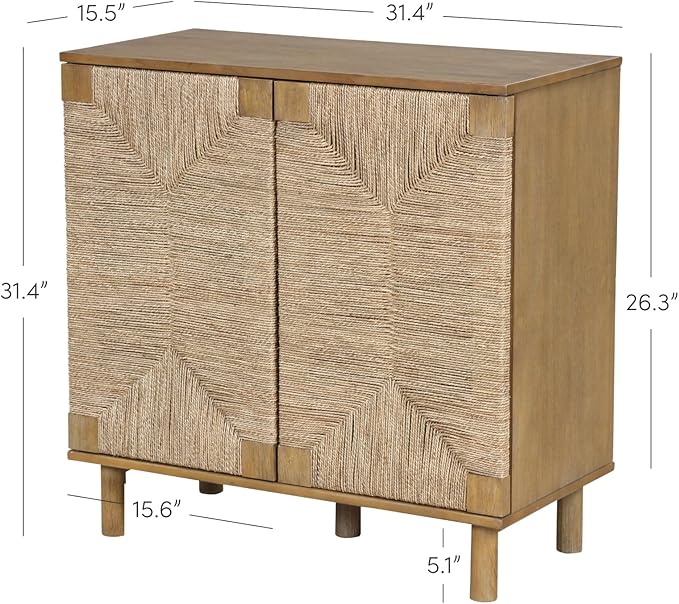 Nathan James Beacon Accent Natural Sideboard Storage Cabinet TV Stand in Light Wood with Adjustable Interior Shelf and Seagrass Doors, for Hallway, Entryway or Dining Room, Light Brown, Set of 3