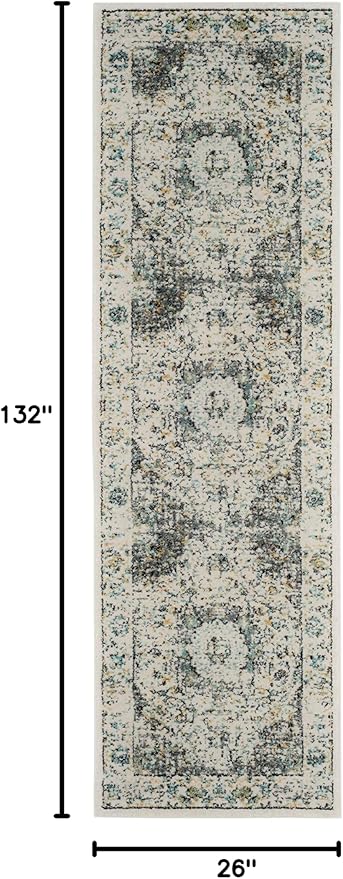 SAFAVIEH Evoke Collection Runner Rug - 2'2" x 11', Grey & Gold, Shabby Chic Oriental Medallion Design, Non-Shedding & Easy to Clean, Ideal for Hallway, Foyer, Kitchen, Entryway, Bedroom (EVK220B)