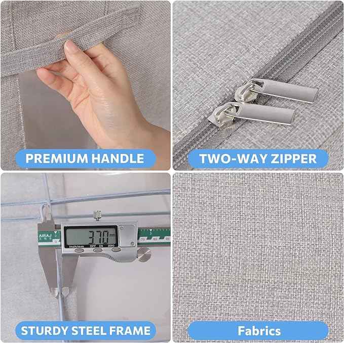 CYhom Clothes Storage Bins Box - Foldable Stackable Container Organizer Set with Clear Window & Carry Handles & Metal Frame - 2Pack Large Capacity for Bedding, Blankets, Books