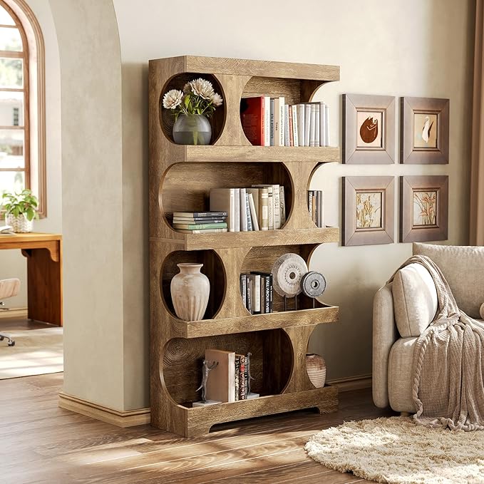LITTLE TREE 4-Tier Large Bookshelf Set 2, All Wooden 70.8-Inch Tall Bookcase with Storage Shelves, Modern Display Rack, Big Open Book Shelf for Living Room, Bedroom, Office, Oak