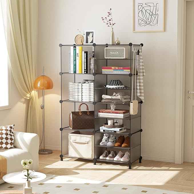 AWTATOS Closet Organizer 8 Cube Storage Shelves Clothes Organizers Stackable Cubby Shelving for Closet Bedroom Living Room Grey