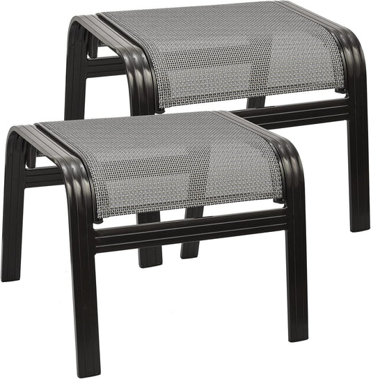 Outdoor Patio Ottoman Seat Textilene Portable Metal Footstool Portable Footrest Patio Chairs 2 Set Grey