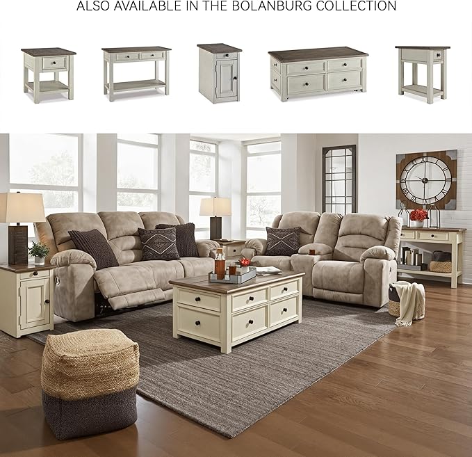 Signature Design by Ashley Bolanburg Chair Side End Table , USB Charging Ports, Drawer, Oak Wood, 14" W x 24.13" D x 24.13" H, 2-Tone Light Brown & Whitewash