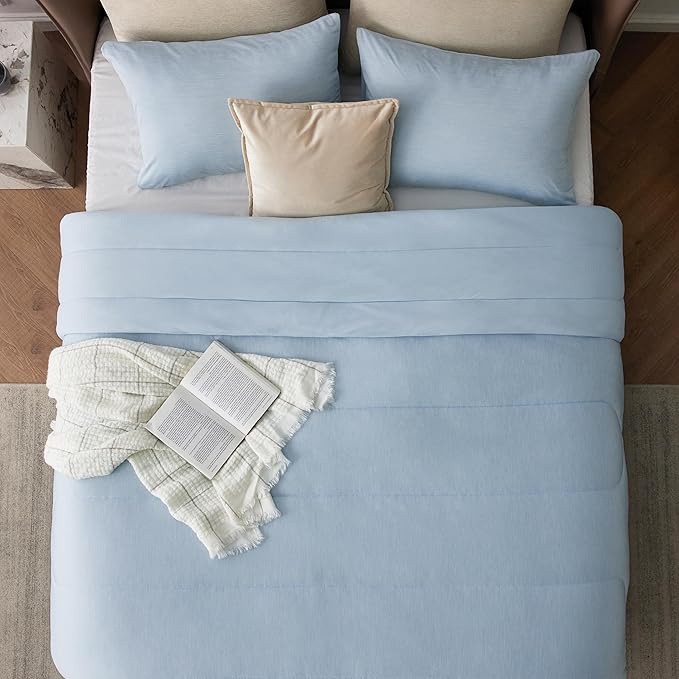 Bedsure Queen Comforter Set - Cooling and Warm Bed Set, ICY Blue Reversible Bedding for All Season, 3 Pieces, 1 Queen Size Comforter (88"x88") and 2 Pillow Cases(20"x26")