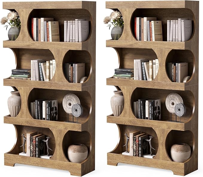 LITTLE TREE 4-Tier Large Bookshelf Set 2, All Wooden 70.8-Inch Tall Bookcase with Storage Shelves, Modern Display Rack, Big Open Book Shelf for Living Room, Bedroom, Office, Oak