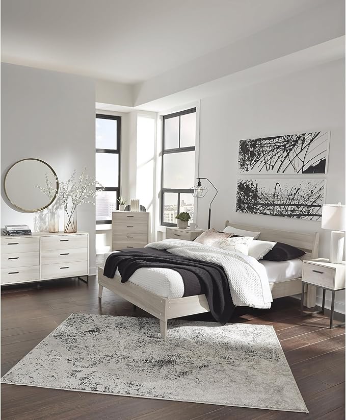 Signature Design by Ashley Socalle Contemporary Panel Platform Bed, Foundation or Box Spring Not Needed, Queen, Beige