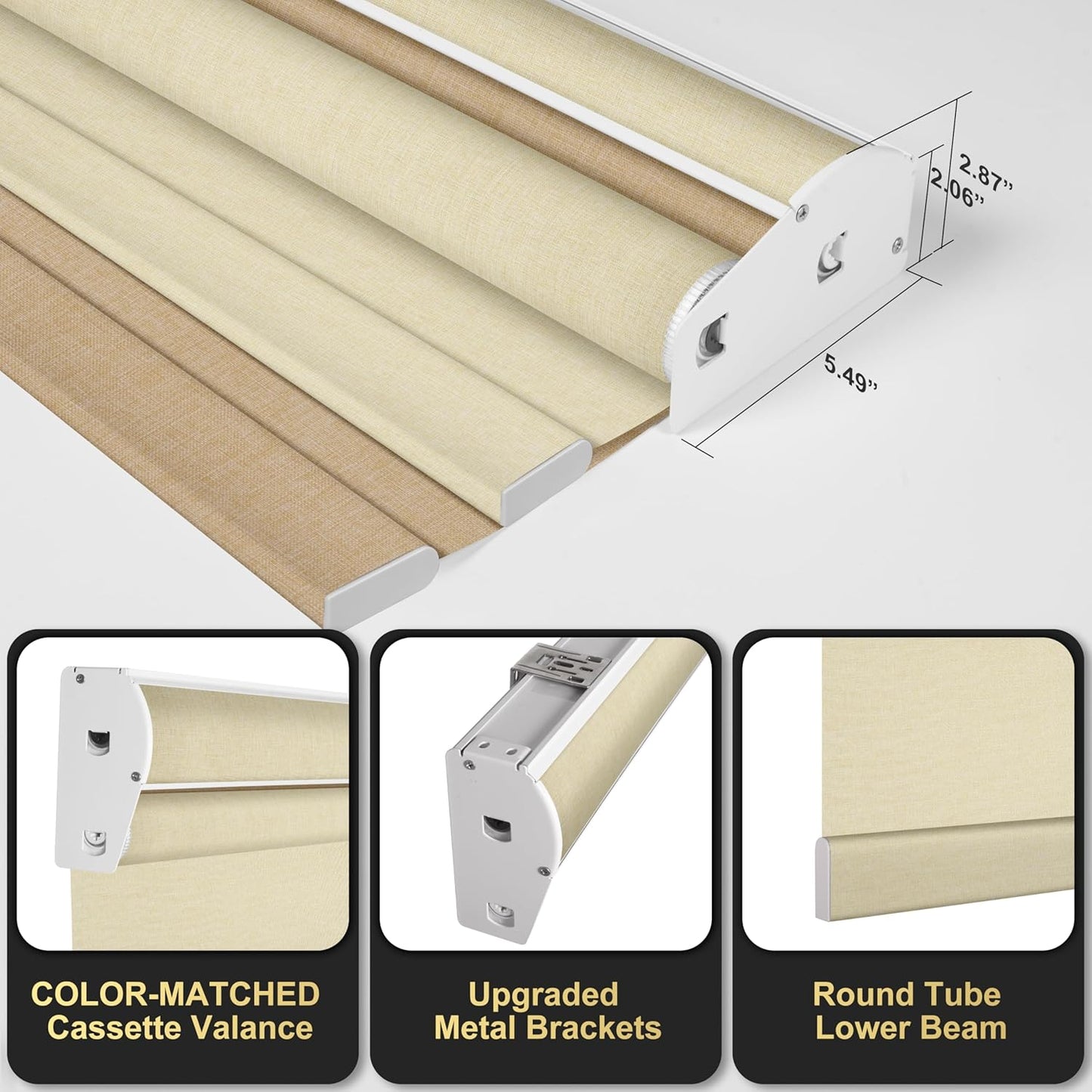 BERISSA Cordless Dual Roller Shades with Cassette Valance,Double Window Shades Blackout and Light Filtering Shades,Day and Night Roller Shades for Home Office Door.Linen Beige.33 W x 86" H