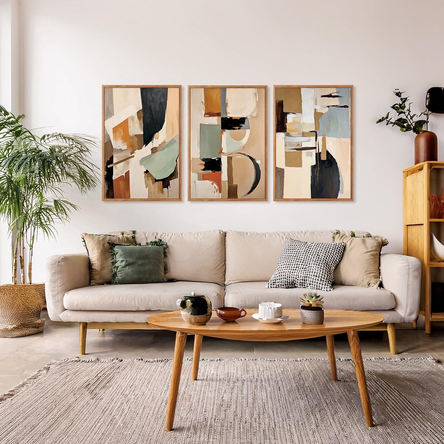 Aurlan Neutral Japandi Wabi Sabi Hand Painted Wall Art(16"x24"), 3PCS Abstract Modern Minimalist 3D Textured Canvas Artwork, Large Contemporary Terracotta Brush Strokes Decor Prints for Office Bedroom