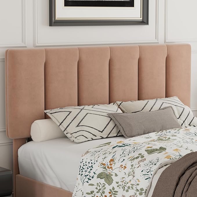 VECELO Full Bed Frame with Upholstered Headboard, Heavy-Duty Platform Bedframe with Strong Wooden Slats Support, No Boxing Spring Needed, Coffee