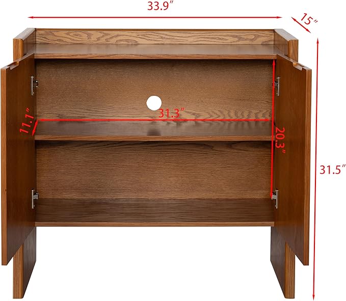Ball & Cast 34" Walnut Sideboard Cabinet with Storage, Rustic Buffet Credenza Cabinet with 2 Doors and Adjustable Shelf, for Entryway, Hallway, Living Room, Dining Rooms & Kitchen Coffee Bar