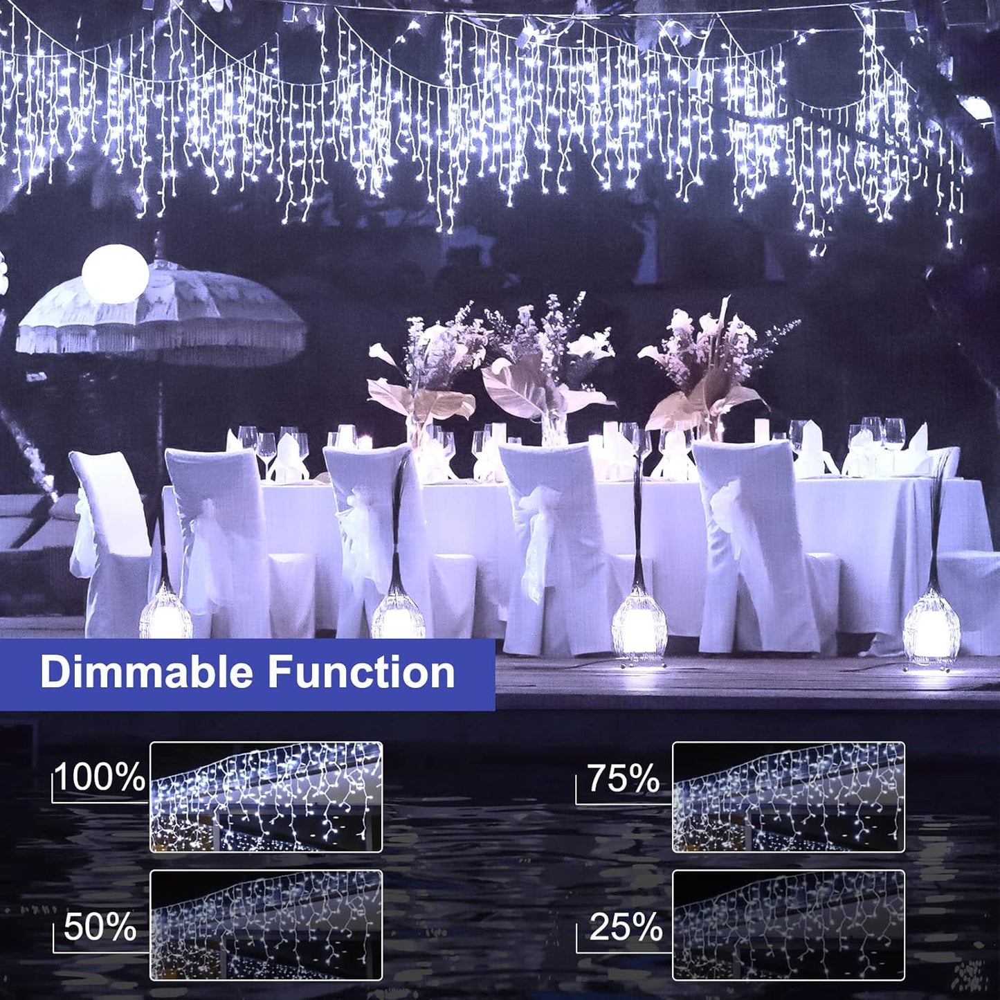 Brightown Icicle Lights Outdoor: 2 Packs, 132Ft with 276 Drops, 1472 LED Icicle Lights with Timer for House Eaves and Wedding, Pure White