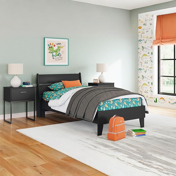Signature Design by Ashley Socalle Casual Twin Panel Platform Bed, Foundation or Box Spring Not Needed, Black
