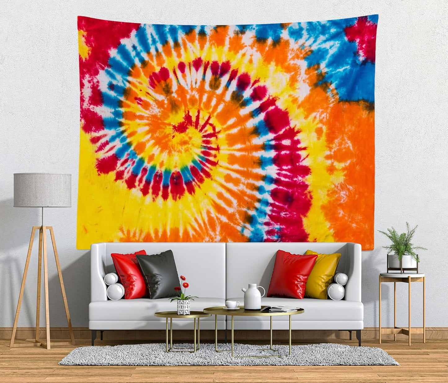 Loccor 9x6ft Tie Dye Tapestry Red Yellow Orange Blue Swirl Vortex Psychedelic Abstract Tapestry Bedroom Living Room College Hippie Bohemian Wall Hanging （Pattern Painted on Polyester Fabric）