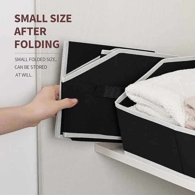 Clothes Organizers and Storage - Fabric Cube Bins with Handles, Storage Baskets for Shelves, Trapezoid Collapsible Boxes for Home, Dorm, Office, 10 Pack, Black