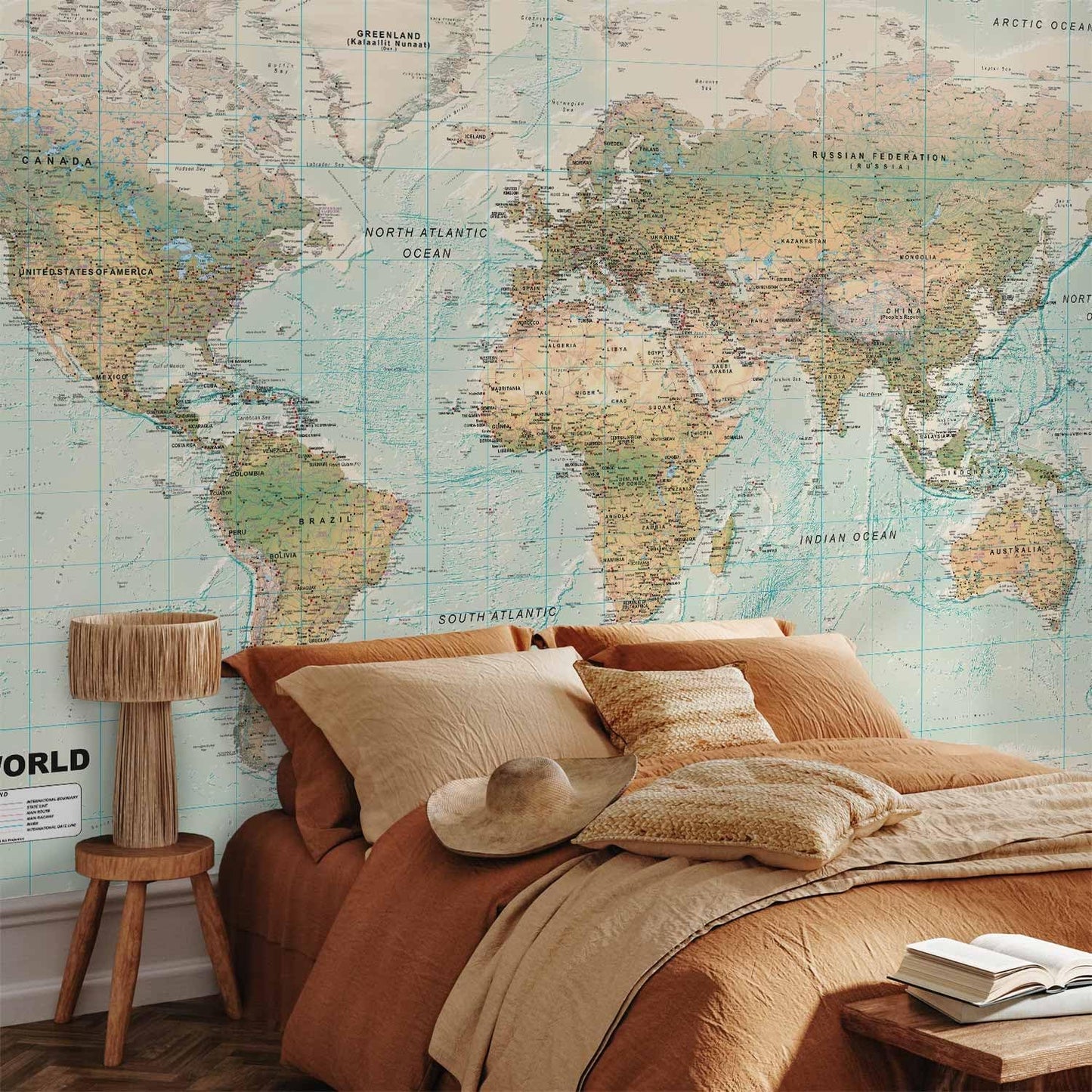 artgeist Wall Mural World Map 193x138 in - XXL Peel and Stick Self-Adhesive Wallpaper Removable Large Sticker Foil Wall Decor Print Picture Image Design Map of The World k-A-0091-a-d