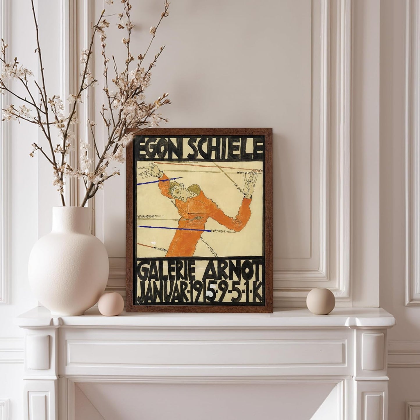 Poster Master Vintage Painting Poster - Retro Expressionism Print - Self Portrait as the Martyred St Sebastian - Gift for Artist, Friend - Wall Decor for Home, Office, 8x10 Brown Framed