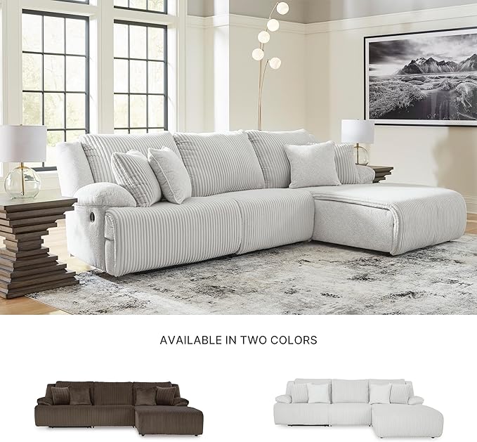 Signature Design by Ashley Top Tier Casual Manual Reclining Right-Arm Facing 3-Piece Sectional Sofa Chaise with 4 Accent Pillows, Light Gray