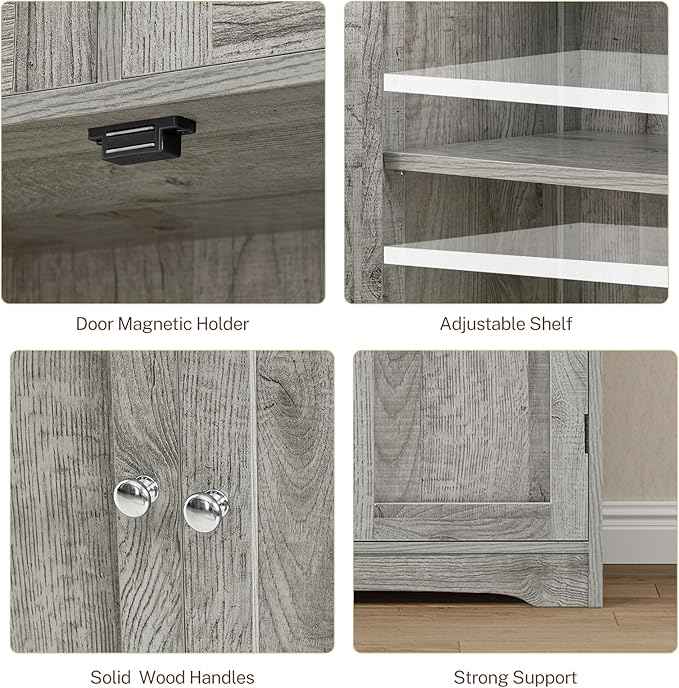 Iwell Tall Storage Cabinet with Adjustable Shelf, Bathroom Cabinet with 2 Drawers, Linen Cabinet for Living Room, Grey