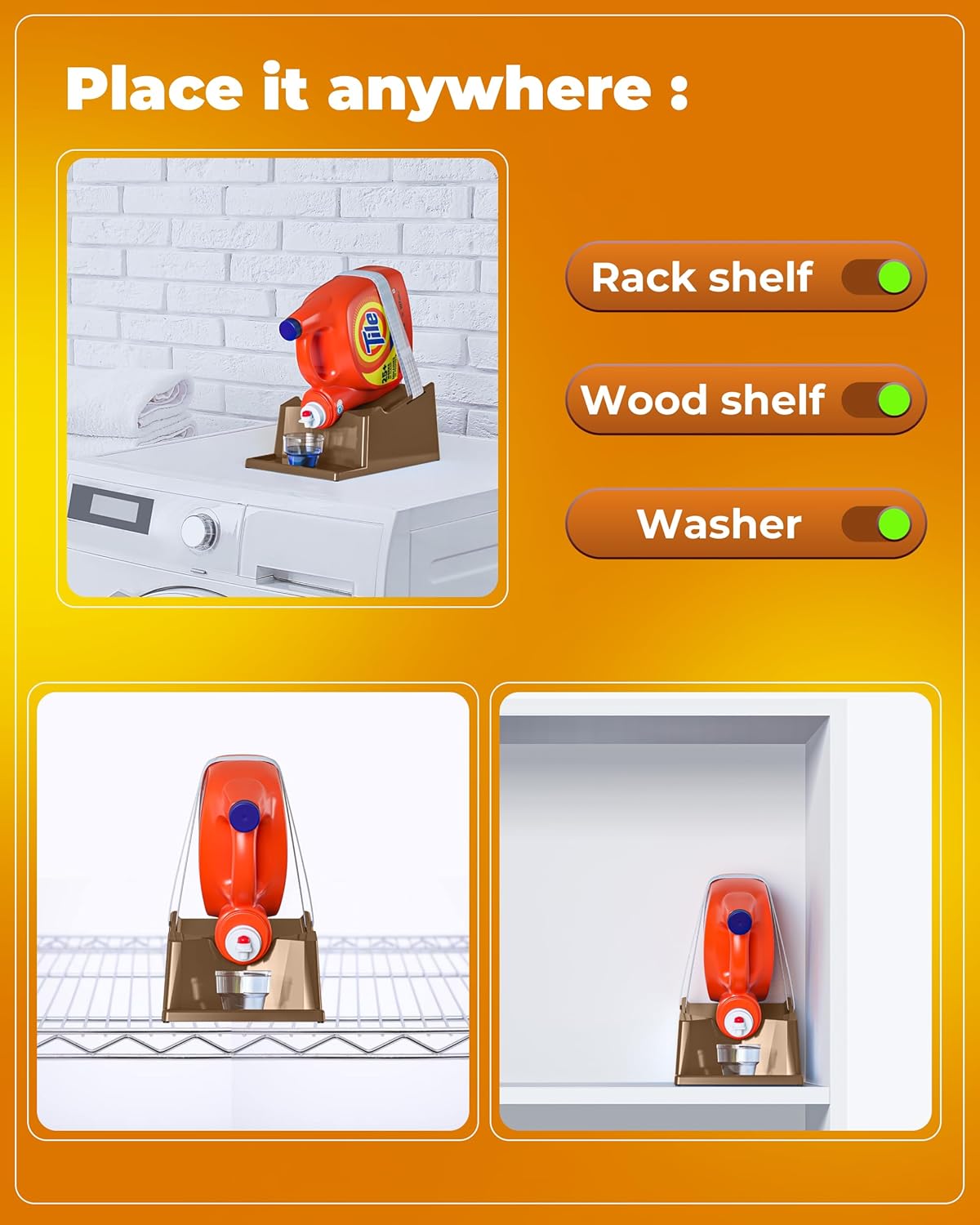 TidyFriend Laundry Detergent Holder Stand Organizer with Drip Tray, 3 Pack Laundry Soap Holder with Non-Slip Rubber Feet for Washing Space Organization, Angled Downward Slope for Easy Pouring (Brown)