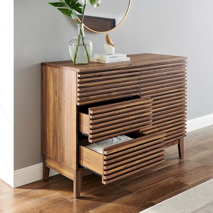 Modway Render Mid-Century Modern 6-Drawer Desser in Walnut