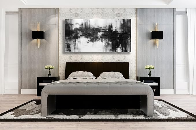 VHMING Black Abstract Wall Art Decor Black and White Painting Pop Culture Wall art Rock Room Decor Art Canvas Wall Decoration Artwork for Bedroom Home Office Dining Room Decoration 29"x58"