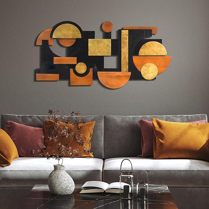 Empire Art Direct "Amber Embraces I" Handmade Dimensional Solid Paulownia Wood Abstracts Wall Art, Ready to Hang, Living Room, Bedroom & Office, 48" x 24"x 1.42"