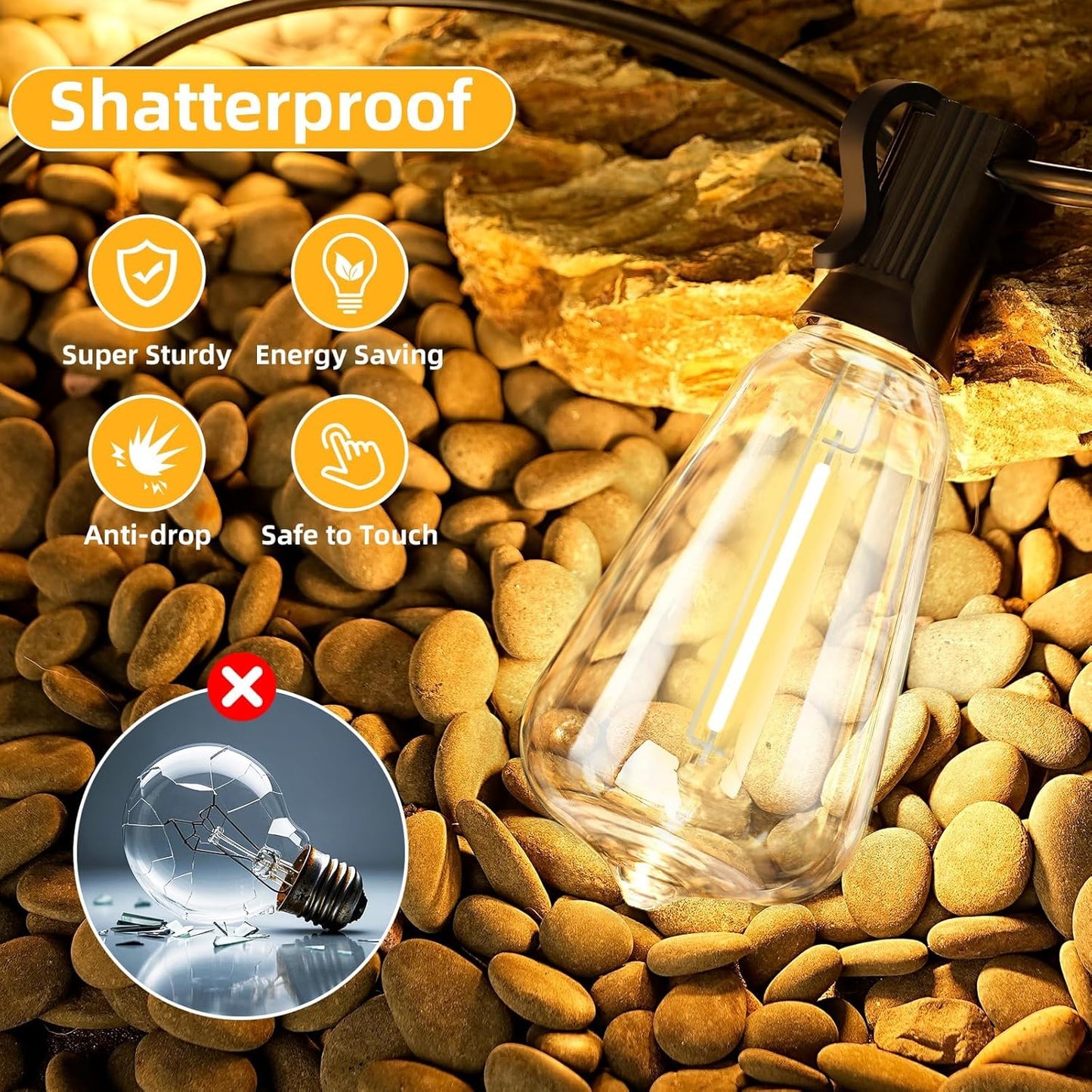 ST38 50FT LED Outdoor String Lights with 25+2 Spare Bulbs, E12 Socket, 2700K Warm White-for Backyard, Wedding, Camping, Porch, Deck, Gazebo, Bistro Decor