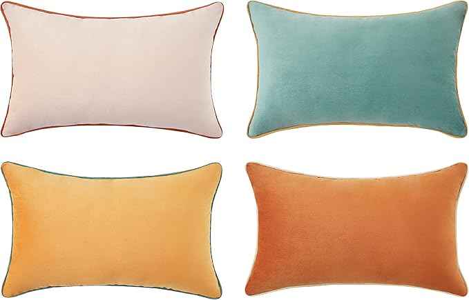 MONDAY MOOSE Decorative Throw Pillow Covers Cushion Cases, Set of 4 Soft Velvet Modern Double-Sided Designs, Mix and Match for Home Decor, Pillow Inserts Not Included (12x20 inch, Orange/Teal)