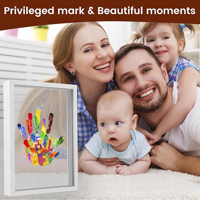 Hand and Footprint Kit for Family New Parents Mom Baby Keepsake, 5 Sheets, White Wood Frame, Handprint Ornament Crafts Gift for Christmas Birthday Anniversary Mother's Day Father's Day Adoption Days