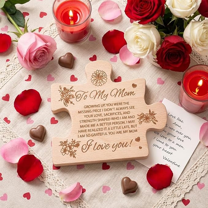to My Mom Puzzle Piece Gift, Mothers Day Puzzle Block Solid Natural Wooden Engraved Gifts for Momm, Best Presents for Moms, Best mom Ever Gifts, Mothers Day Decor for Mother's Day