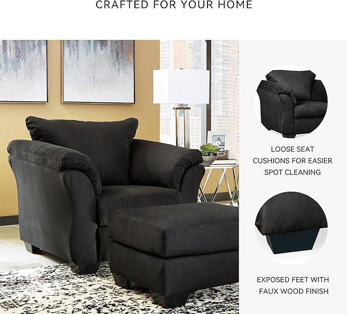 Signature Design by Ashley Darcy Casual Plush Chair, Pillow Top Armrests, Contemporary Style, Loose Seat Cushions, Soft Fabric Upholstery, Flared Arms, Black