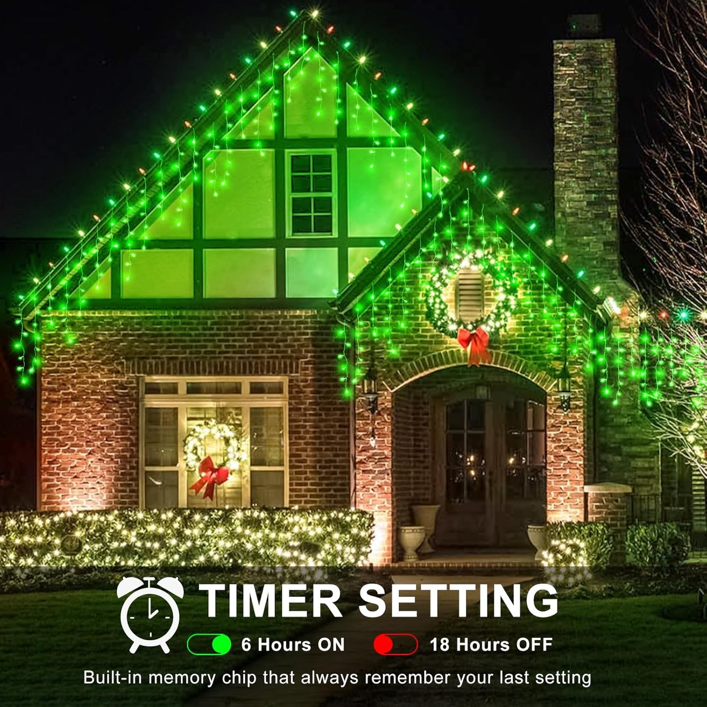 Icicle Lights for Outside, 66FT 640 LED Christmas Lights Outdoor with 8 Modes Waterproof, Connectable Plug in Twinkle String Light for Indoor Yard Garden Party Holiday Decorations, Green