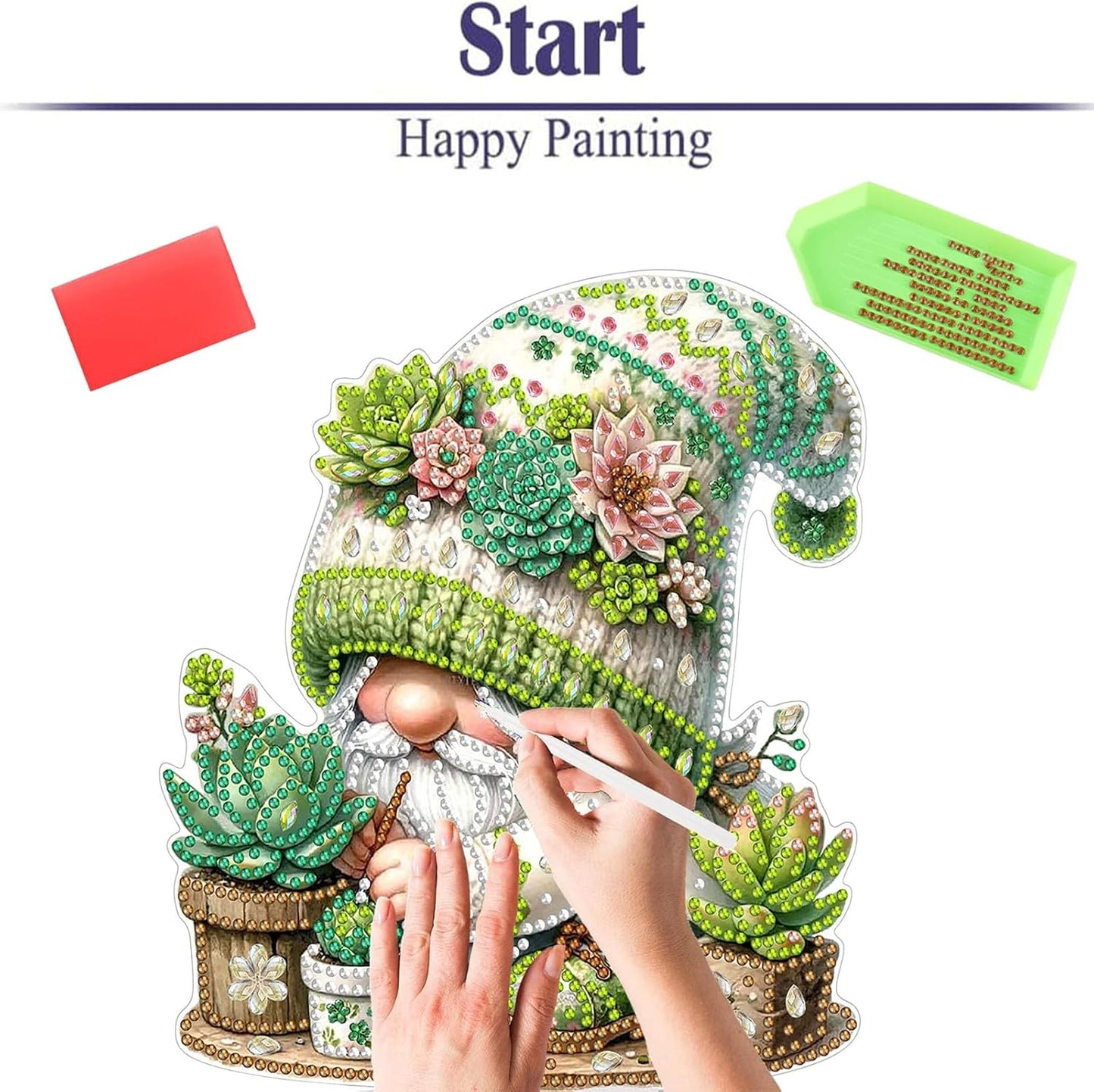 Diamond Painting Kits for Adults Beginners, 5D Full Drill Dwarf Succulents Crystal Art Desktop Ornament, DIY Single Sided Home Office Desk Decor, Creative Craft Gift Set with Tools