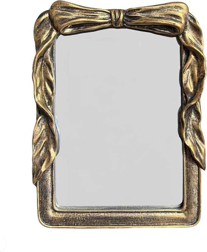 Vintage Rectangular Vanity Desk Mirror - 8x6Inch Wall-Mounted & Tabletop Decorative Ornate Gold Accent Retro Makeup Mirror for Bedroom Dresser Living Room Bathroom Dorm Champagne Gold
