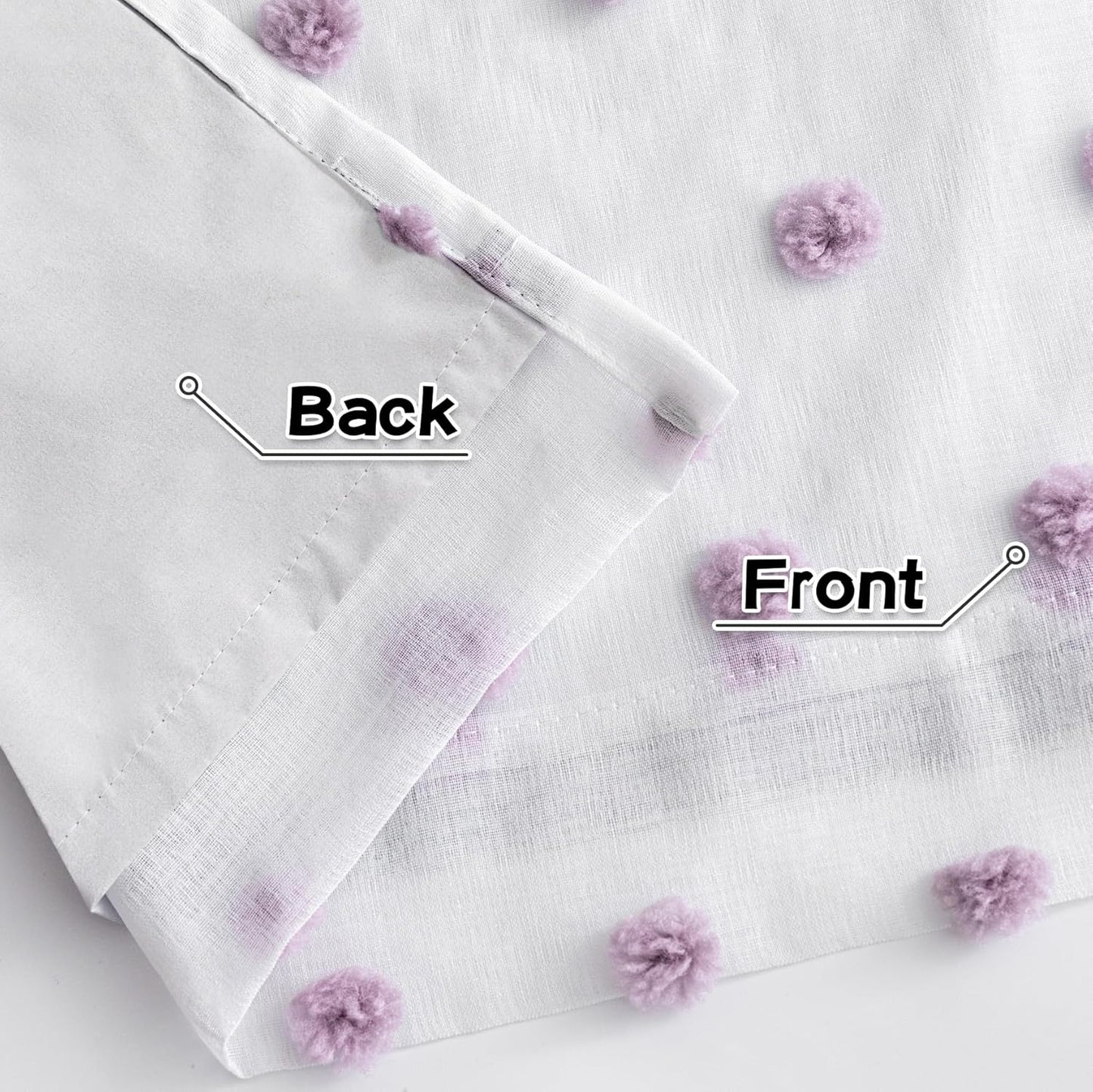 MYSKY HOME Total Blackout Curtains for Girls Bedroom with Purple Pom Pom Sheer 90 Inch Long 100% Light Blocking Curtains for Living Room 2 Panels Room Darkening Grommet Double Layer Drapes 52" x 90"