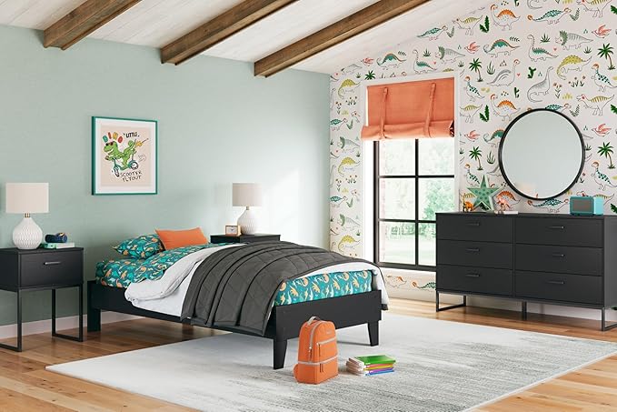 Signature Design by Ashley Socalle Casual Twin Platform Bed with Metal Slats, No Box Spring Needed, Black