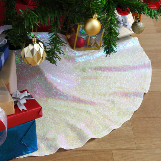 Mini Tree Skirt 24inch Iridescent White Christmas Tree Skirt Sequin Tree Skirt for Winter Holiday Party Christmas Decorations
