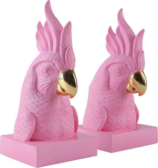 Pink Parrot Decorative Bookends,Set of 2 Cute Bird Animal Sculpture Book Ends to Hold Hevay Duty Books,Unique Resin Statues Book Stopper for Home Office Desk Bookshelf Decor