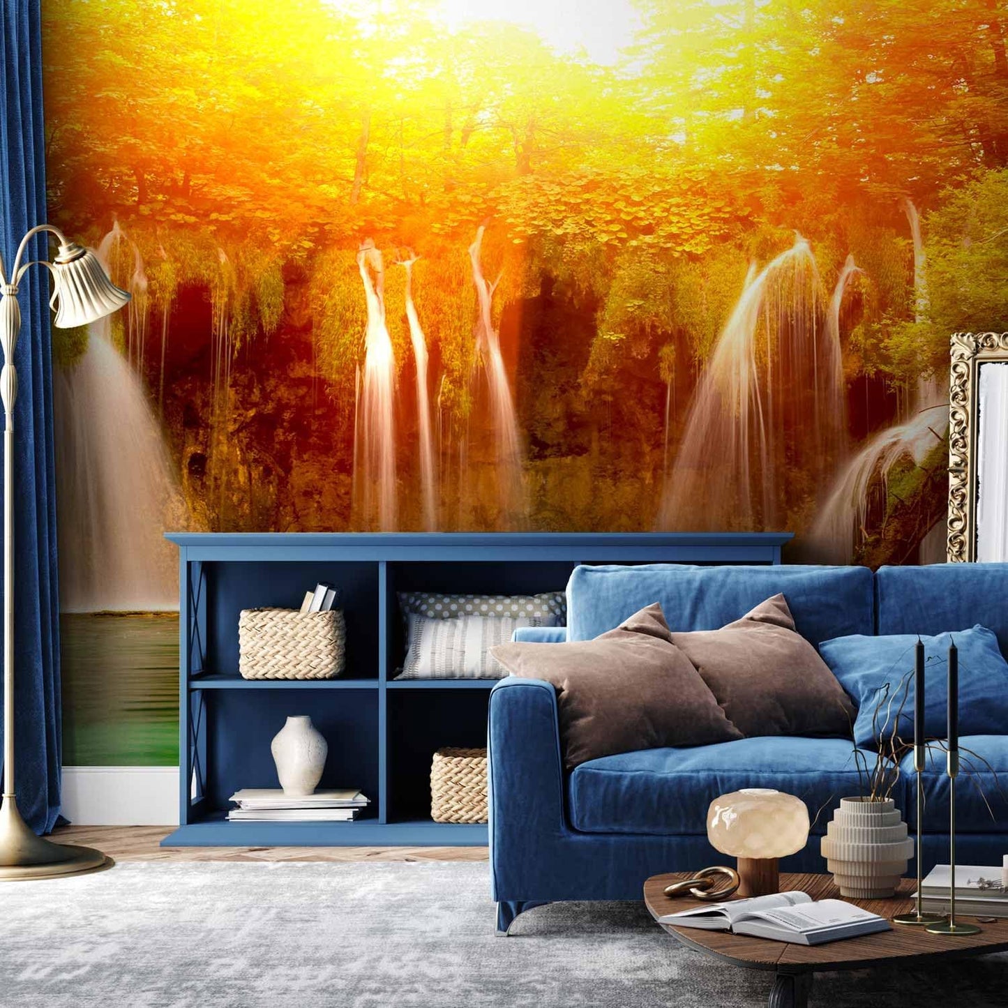 artgeist Premium Wall Mural Waterfall 216x98 in - Non-Woven Photo Wallpaper Art Print Fleece Wall Mural Decoration Poster Picture Design Nature Lake Sun Forest Landscape c-B-0475-a-a