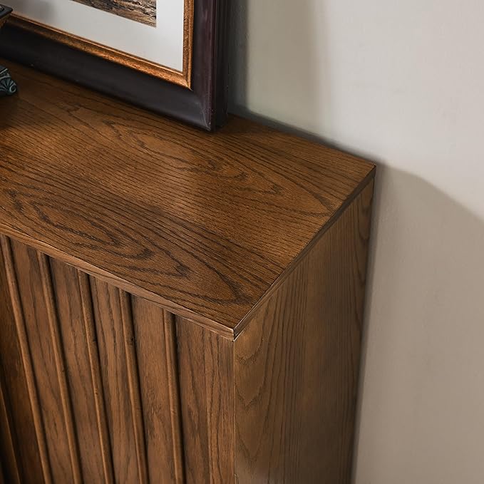 Ball & Cast 32" Mid Century Sideboard Cabinet with 2 Sliding Doors & Solid Wood Decorative Strips, Vintage Storage Cabinet with Outlet Hole for Living Room, Kitchen, Dining, Entryway, Hallway,Walnut